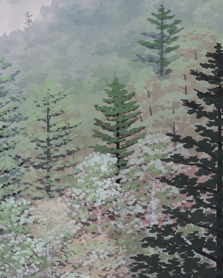 小暮成起【師：前田青邨】彩色山水　絹本　掛軸 小暮成起【師：前田青邨】彩色山水 絹本 掛軸 小暮成起【師：前田青邨】