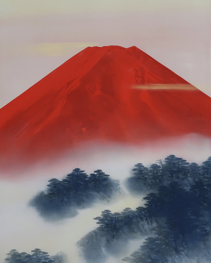 日本画 掛軸　赤富士　中沢　勝 楽天市場】掛け軸 赤富士 （中沢勝） 送料無料 【掛軸】【一間床】【赤