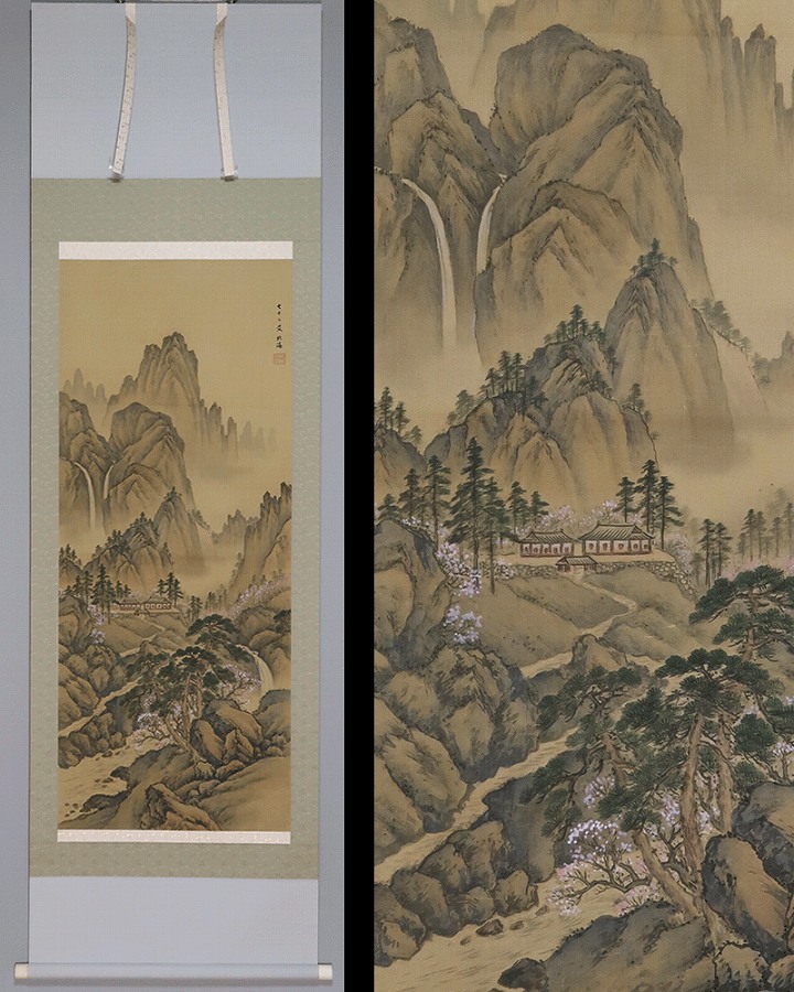 春景山水　山本石荘掛軸　H93 春景山水 山本石荘掛軸 H93 春景山水 山本石荘掛軸 H93